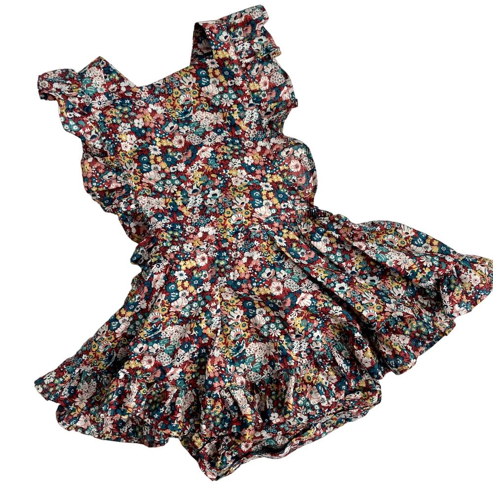 Numi Kids Liberty Floral Pinafore - Red Aqua Yellow White Pink - 12/24M